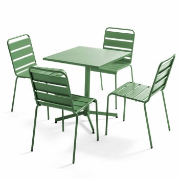 Palavas - Ensemble table de jardin carrée et 4 chaises vert cactus