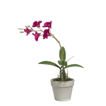 Orchidée dendrobium en pot artificielle fuchsia H28