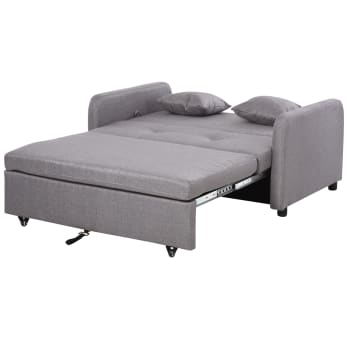 Divano letto 2 in 1 con vano contenitore rivestito in lino grigio