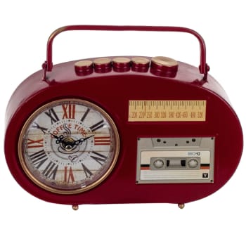 Pendule rouge à poser rétro radio cassette
