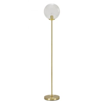 Lampadaire rétro en métal doré et globe en verre transparent - 150cm