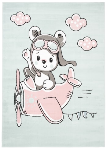 BABY - Alfombra para niños azul rosa gris oso avión suave 200 x 300 cm