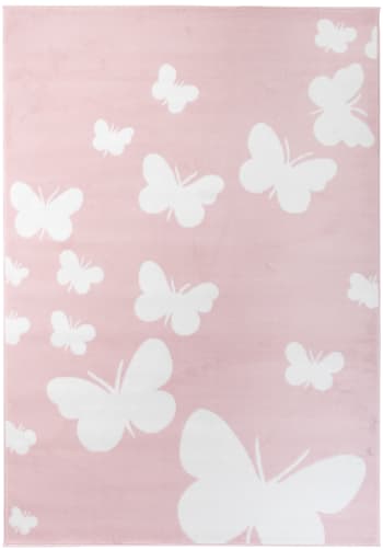 PINKY - Alfombra para niño rosa blanco mariposas 120x170cm