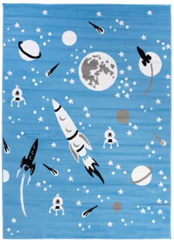 PINKY - Alfombra para niño azul blanco negro cohetes 140x200cm