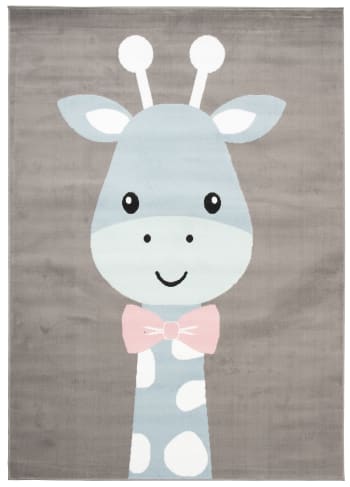 BABY - Alfombra para niños gris azul rosa jirafa suave 80 x 150 cm