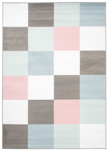 BABY - Alfombra para niños gris blanco azul rosa verde cuadros 160 x 220 cm