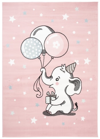 BABY - Tappeto per bambini rosa bianco elefante palloncini 200x300