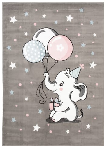 BABY - Alfombra para niños gris blanco azul rosa elefante suave 80 x 150 cm