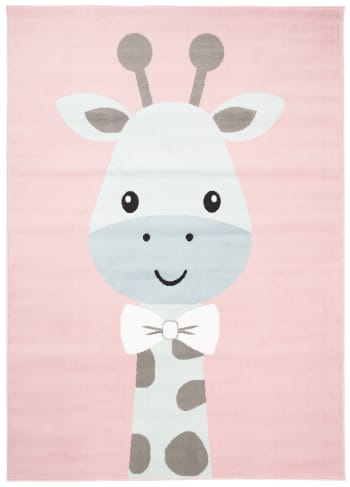TAPISO Pinky Tappeto per Cameretta dei Bambini Rosa Grigio Bianco Orso  Gioco Sottile 120 x 170 cm