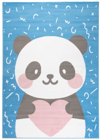 JOLLY - Alfombra para niños azul rosa blanco panda fina 160 x 220 cm