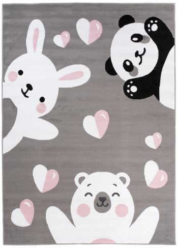 PINKY - Alfombra para niño gris blanco oso conejito panda 140x200cm