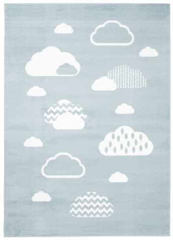 BABY - Alfombra para niños azul blanco nubes suave 160 x 220 cm