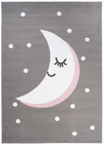 PINKY - Tappeto per bambini bianco grigio rosa luna 140x200cm