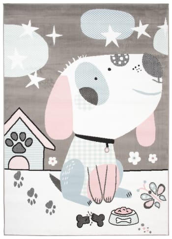 BABY - Tappeto per bambini grigio bianco rosa cane 200x300