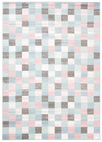 BABY - Alfombra para niños azul gris rosa cuadros suave 80 x 150 cm