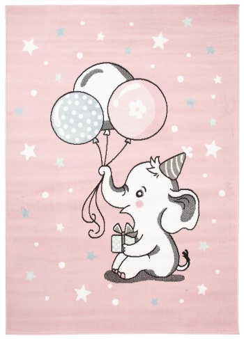 BABY - Tappeto per bambini rosa bianco elefante palloncini 120x170