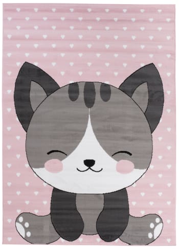 PINKY - Tappeto per bambini rosa grigio bianco gatto 200x300cm