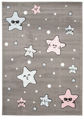 BABY - Alfombra para niños gris rosa azul estrellas suave 160 x 220 cm