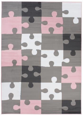 PINKY - Tappeto per bambini puzzle rosa grigio bianco 180x250cm