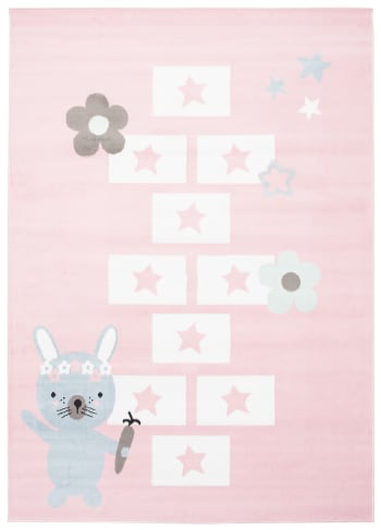 BABY - Alfombra para niños rosa blanco rayuela suave 80 x 150 cm
