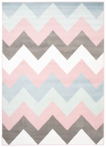 BABY - Tappeto per bambini grigio rosa blu zigzag multicolor 140x200