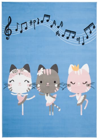 JOLLY - Alfombra para niños azul rosa gris blanco gatos notas fina 120x170