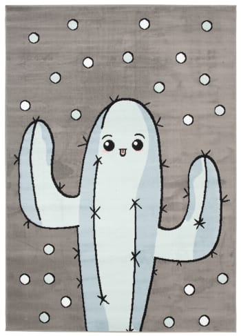 BABY - Alfombra para niños gris azul blanco cactus suave 80 x 150 cm