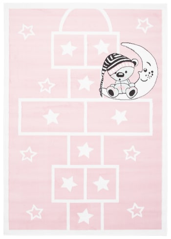 BABY - Alfombra para niños rosa blanco rayuela oso estrellas 160 x 220 cm