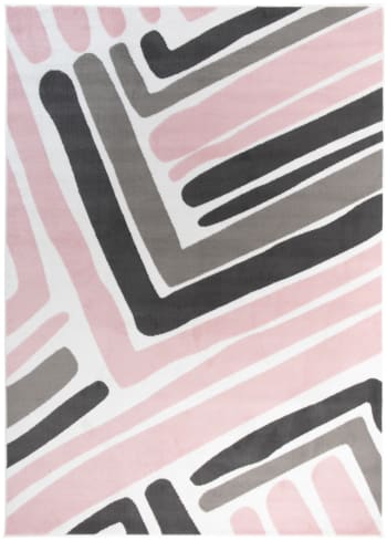 PINKY - Alfombra para niño rosa gris blanco negro rayas 160x220cm