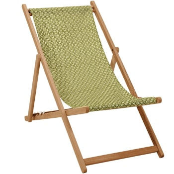 Rosalie - Klappbarer Liegestuhl aus Buchenholz Grafischer Druck Khaki