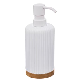 Distributeur De Savon Blanc 7.2x17.5cm - Style Bambou Polystyrène - Pour Salle De Bain Moderne