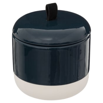 Boîte à coton en céramique bleu pétrole, blanc et noir