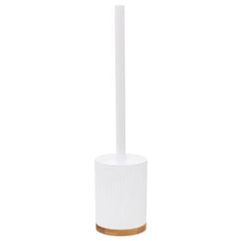 Brosse WC polyrésine blanc et bambou - 8.8x8.8x40cm