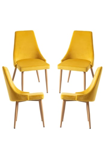 Stoik wood - Pack 4 sillas color amarillo en terciopelo