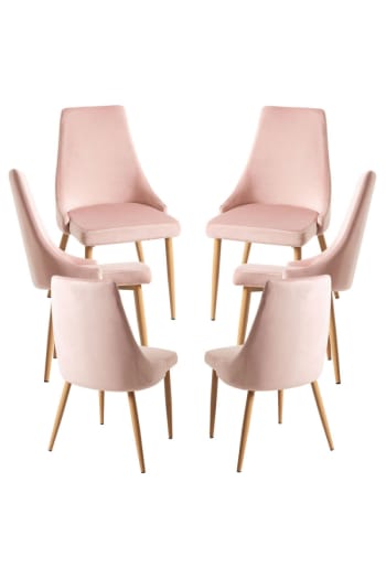 Stoik wood - Pack 6 sillas color rosa en terciopelo
