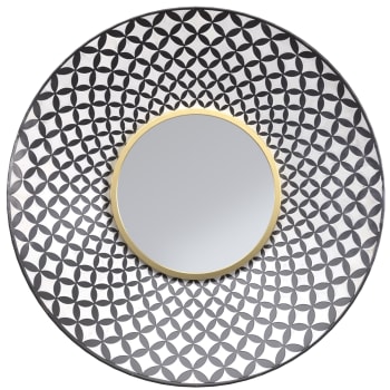 Isabeau - Miroir rond en métal noir et blanc finition doré D59 cm