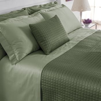 TRESOR - Set di lenzuola e federe raso di cotone verde matrimoniale 250x290cm