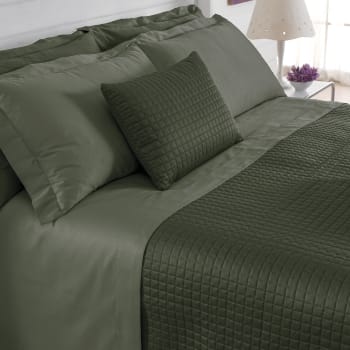 TRESOR - Set di lenzuola e federe raso di cotone verde matrimoniale 250x290cm