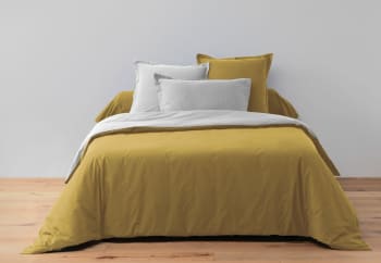 Bicolore - Parure housse de couette coton jaune 200x200 cm