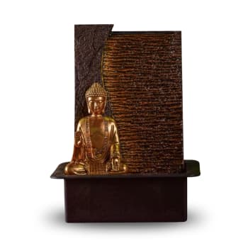 JATI - Fontaine Mur d'eau et Statue Amovible résine marron et doré - H40