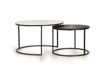 Set di 2 tavolini con struttura e piani in metallo