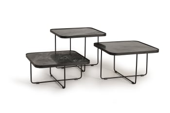 Set de 3 tables d'appoint en marbre et métal