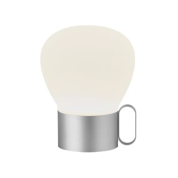 NURU - Lampe de table led portable en métal gris et abat-jour en verre blanc