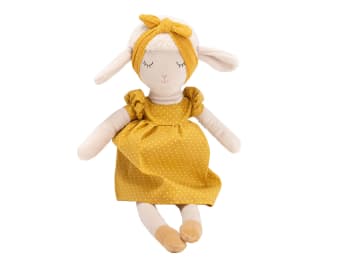 MARION - Peluche Mouton robe jaune L7cm x L20cm x H43cm
