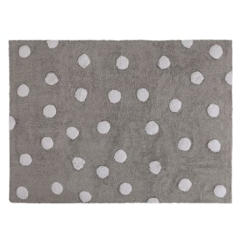 Polka dots - Tapis Lavable à pois blancs en coton gris 120x160