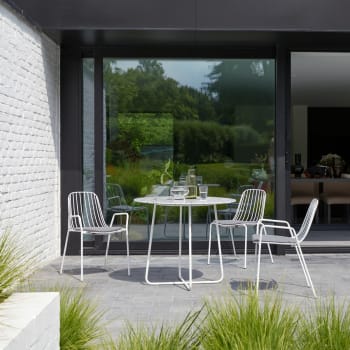 Elio - Table de jardin ronde en terrazzo premium et métal blanc 4 pers.