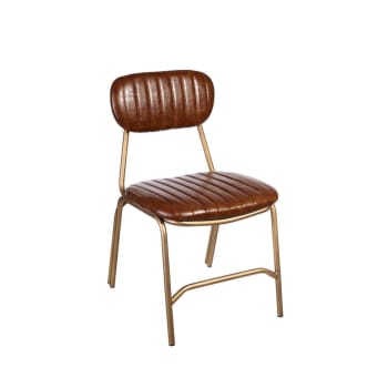 Chaise vintage esprit bistrot en similicuir marron - 44x55x73cm