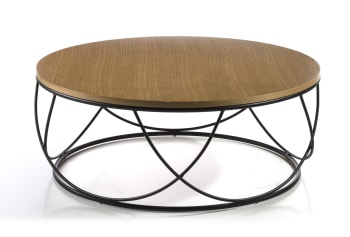 DESIGN - Mesa de centro Tampere patas metálicas negras y MDF chapado roble