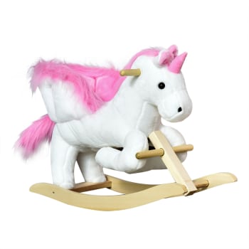 Cavallo a dondolo unicorno con musica in metallo e legno bianco rosa
