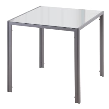 HOMCOM Tavolo da Pranzo Quadrato in Metallo e Vetro 75x75x75cm Grigio